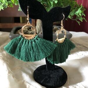 Golden and Green Dangling Tassel earrings